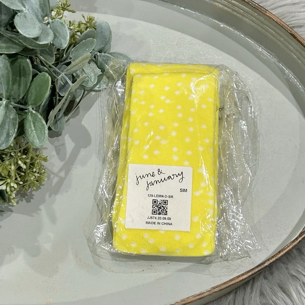 June & January Lemon Yellow‎ Polka Dot Tights Size SM New